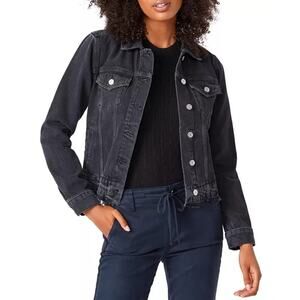 Paige Rowan Cropped Trucker Denim Jacket Faded Black Size Medium